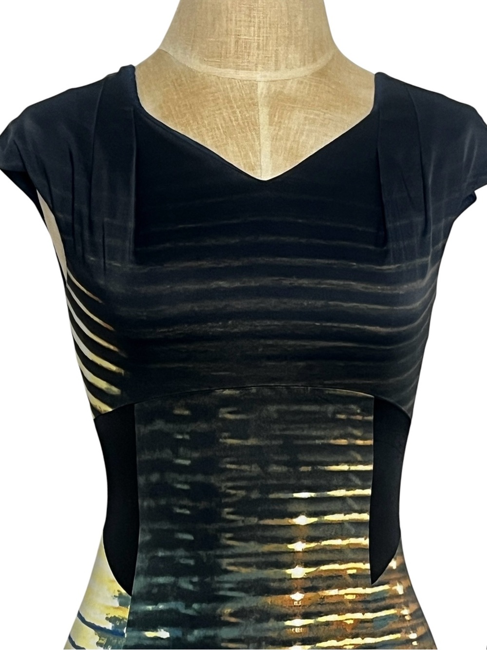 Karen Millen Abstract Ombre Stripe Bodycon Pencil Dress Blue Gold US 4 - Picture 5 of 12